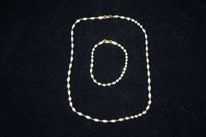 Gold Plated Sterling Silver Twisted Herringbone Necklace and Bracelet