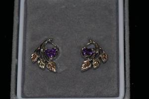Sterling Silver Stud Earrings with Amethyst Stones and Gold Accents
