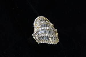 Gold Plated Sterling Silver Cocktail Ring - Cubic Zirconia Stones
