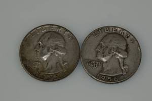 Washington Silver Quarter Coins - 1955-P, 1956-D