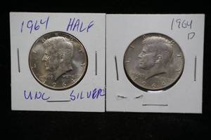 Kennedy Silver Half Dollar Coins - 1964-PD