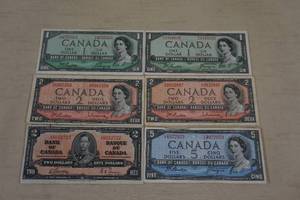Canadian Currency 1954-Ottawa and 1937 $2 Bill