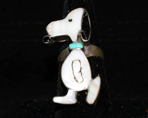 Rare Sterling Silver Zuni Indian Artisan Crafted Snoopy Ring