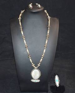 Sterling Silver Zuni Indian Artisan Crafted 4 Piece Turquoise Jewelry Set