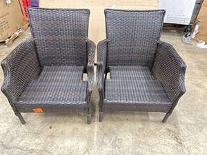 Hampton Bay Grayson Brown Wicker Outdoor Patio Lounge with CushionGuard Midnight Navy Blue Cushions (2-Pack) good condition - review all pictures