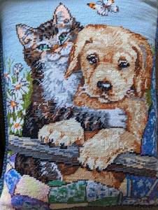 lot 18 image: Adorable Doggie Themed Needlepoint Pillows