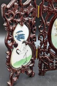 lot 35 image: Vintage Wood and Painted Porcelain Table Top Screen