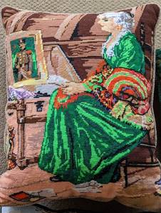 lot 38 image: Vintage Scenic Needlepoint Pillows