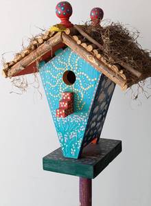 lot 40 image: Colorful Painted Birdhouse with Stand