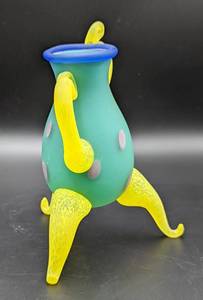 lot 47 image: Whimsical Vibrant Colored Petite Footed Art Glass Vase