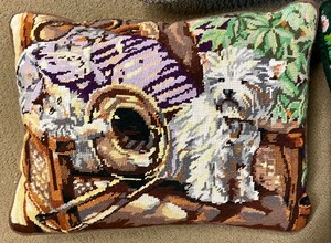 lot 203 image: 3 Nifty Needlepoint Pillows