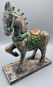 lot 213 image: Ornate Wooden Horse Decor