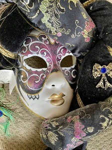 lot 253 image: Original Italian Hand Painted Maschera Mask with Handle