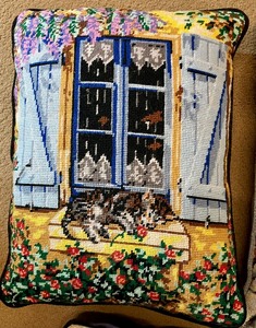 lot 244 image: 3 Pretty Needlepoint Pillows