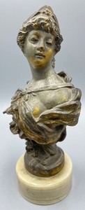lot 249 image: Vintage Brass Bust on a Marble Base