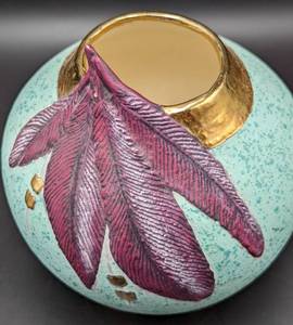 lot 56 image: Vintage Southwest Ceramic Feather Vase