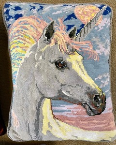 lot 379 image: 3 Pretty Needlepoint Pillows
