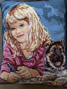 lot 184A image: Vintage Children Themed Needlepoint Pillows