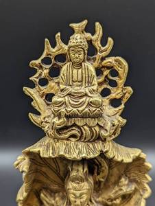 lot 96 image: Vintage Brass Kwan Yin Buddha Sculpture