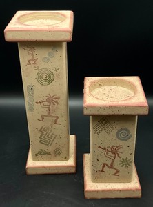 lot 199 image: Pair of Hand Made Southwestern Style Candle Holders Made by Salsa Style Art Studio
