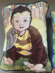 lot 165 image: Three Beautiful Child Themed Needle Point Pillows