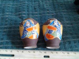Vintage Miniature Tea Set and a Pair of Miniature Brown Vases Made in Japan