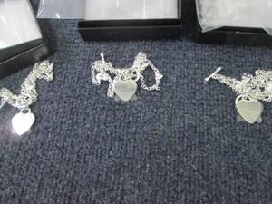 lot 3 image: 3 Silvertone Personalized Heart Cha...