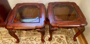 lot 9 image: Pair of Enticing Glass Top End Tables