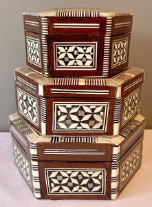 lot 27 image: 3 Persian Inlaid Wooden Boxes
