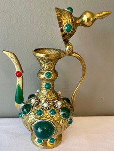 lot 31 image: Petite Turkish Lidded Vessel with Stunning Inlaid Stones