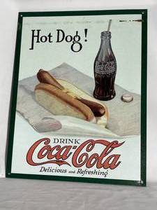 lot 130 image: Hot Dog Coca- Cola Metal Wall Mount Sign