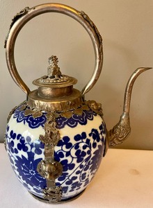 lot 86 image: Pretty Vintage Porcelain and Metal Teapot