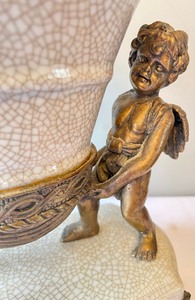 lot 84 image: Porcelain and Bronze Decorative Vase with Cherub Figurines