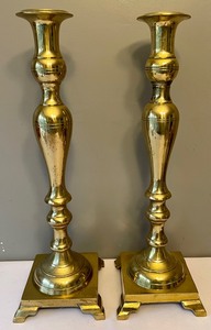 lot 288 image: 2 Brilliant Brass Candle Holders