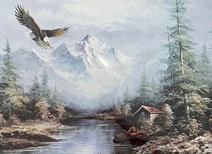 lot 108 image: Metallic Eagle Themed Framed Art with Religous Notation