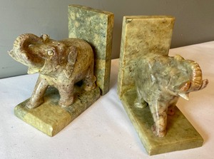lot 156A image: Carved Stone Elephant Bookends