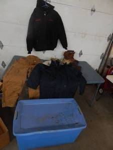lot 22 image: Carhart Bibs 4434, Jackets, Boots With Tote & Lid