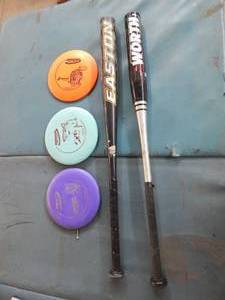 lot 4 image: 2-Softball Bats, 3-Disc Golf Discs