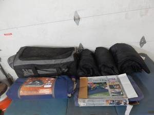 lot 10 image: 9x7 4-Person Tent, 3-Sleeoing Bags, Air Bed & Large Duffel Bag