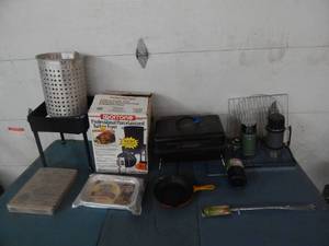lot 12 image: Propane Camping Grill, Camp Cooling Supplies, Thermos & More