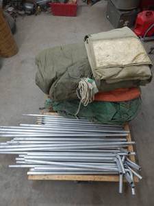 lot 18 image: M-1950 Military Hex Tent, With Other Canvas Tents & Tarps