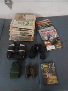 lot 27 image: 3-Pair Of Binoculars, Hunting Magazines, DVD