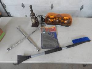 lot 55 image: Beacon Light, Bottle Jack, Tire Iron, More