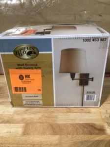 lot 19 image: Hampton Bay Ellsworth 1-Light Oil Rubbed Bronze Swing Arm Plug-In Wall Lamp with Fabric Shade Open box