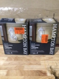 lot 28 image: Hampton Bay 14.5 in. White Dusk to Dawn Decorative Outdoor Wall Lantern Open box 2 units