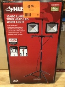 lot 31 image: Husky 10,000-Lumen Twin-Head LED Work Light Open box