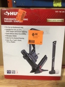 lot 32 image: Husky Pneumatic 3-in-1 15.5-Gauge and 16-Gauge 2 in. Flooring Nailer and Stapler with Quick Jam ReleaseOpen box