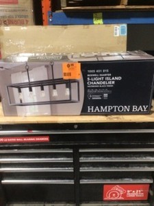 lot 36 image: Hampton Bay Boswell Quarter 5-Light Distressed Black Industrial Linear Island Hanging Chandelier for Kitchen