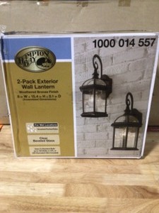 lot 40 image: Hampton Bay Wickford 1-Light Weathered Bronze Outdoor Wall Lantern Sconce (2-Pack) Open box