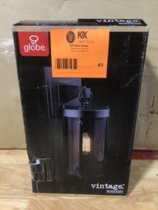 lot 41 image: Globe Electric Morrissey 1-Light Black Outdoor Wall Lantern Sconce open box
